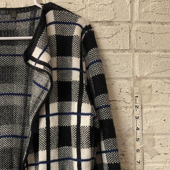 Hannah Full Length Black White Blue Plaid Cardigan Medium - Picture 3 of 10